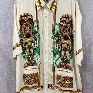 Phat Farm Shirt Mens 3XL Hawaiian Tiki Short Sleeve Button Up Graphic Y2K Flawed
